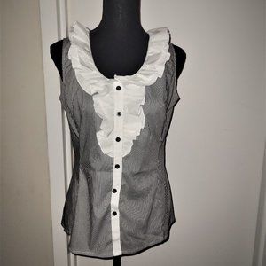 NWT! Black/White Pinstripe & Ruffle Blouse - M